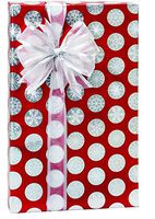 Extra Long Metallic Red & White Silver Polka Dot Snowflakes Sparkle Gift Wrap Wrapping Paper Large 18ft Roll