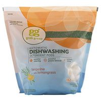 Grab Green Natural Dishwasher Detergent Pods, Tangerine + Lemongrass-With Essential Oils, 132 Count, Organic Enzyme-Powered, Plant & Mineral-Based