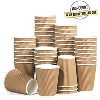 Apluselection 100 Counts 12-OZ Triple Walled Disposable Coffee Cups, No Sleeves Required, Ripple Insulated Kraft Paper Cups for Hot or Iced Drinks To Go, Eco-Friendly Recyclable Durable Paper