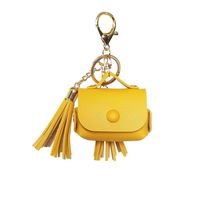 Storage Bag for Airpods Pro Case with Tassel Keychain,MEIQING Leather Anti Lost Shockproof Cover for Airpods Pro / 3 Generation Charging Case Earphones Accessorie (Yellow)