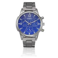 MERSDW Watch, MERSDW Watch, New Men's Three-Eye Six-pin Blue Glass Waterproof Steel Belt Watch Steel Chain Men's Watch Multi-Functional Business Casual Men's Watch Gift (Blue)