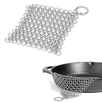 Cast Scrubber Iron Cleaner, Stainless Steel Pan Brush Chainmail Chain Maille Scrubber Home Cookware Kitchen Tool(1 pc)