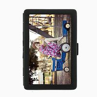 Perfection In Style Black Color Metal Cigarette Case Vintage Farm Girl Design 005