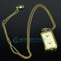 Gift Unique Stylish Dual Core Time Zone Rectangle Bronze Pocket Watch +Chain&box