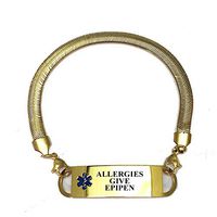 Pre-Engraved Gold Plated Chevron Pattern"Allergies Give EPIPEN" Medical ID Bracelets for Women