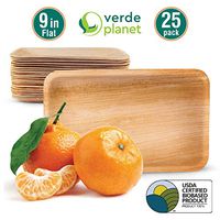 Verde Planet - 9 inch Flat Rectangular Palm Leaf Trays - Biodegradable, Ecofriendly, Disposable, Sturdy, Elegant, Premium Quality Plates, USDA Certified - 25 Count