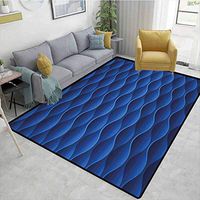 Dark Blue Gingham Area Rug Sets, Ocean Waves Inspired Pattern Elliptic Oval Horizontal Curvy Lines Calm Serene, Durable Carpet Area rug - Living Dinning Room Bedroom Rugs and Carpets(8'x 10')