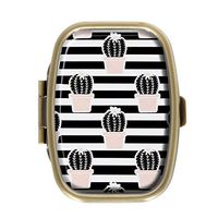 AmSun Cactus Pastel Stripe Custom Square Medicine Pocket Wallet Travel Pill Vitamin Decoration Box Case Holder
