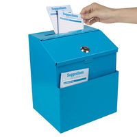 Kyodoled Metal Suggestion Box with Lock Wall Mounted Ballot Box Donation Box Key Drop Box with 50 Free Suggestion Cards 8.5H x 5.9W x 7.3L Inch Blue