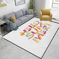 Hello Summer Moiré Kids Carpet Playmat Rug, Typographic Abstract Illustration of Modernized Fonts in Vivid Rainbow Colors, Easy Maintenance Area Rug Living Room Bedroom Carpet(6'x 9') Multicolor
