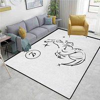 Zodiac Capricorn Vegetables Area Rug Boys Room, Monochrome Sketch Style Capricorn Line Art Design with Star Pattern, Easy Maintenance Area Rug Living Room Bedroom Carpet(2'x 3') Black and White