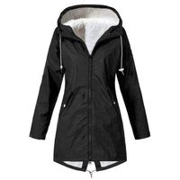 Ulanda Women's Winter Warm Coat Hoodie Plus Size Hooded Windproof Overcoat Fleece Outwear Jacket with Drawstring Black
