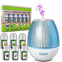 Simply Diffusers – Premium Aromatherapy Diffuser with Oil Bundle – Essential Oil Diffuser – 6 Pure Essential Oils with LED Lights – 200mL Water Tanks – Auto Shut-Off Timer – BPA-Free – White