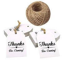 Thanks for Coming Tags,100 PCS White Gift Paper Tags,Thanks for Coming Printed Hang Labels,Baby Shower Birthday Favor Tags with 100 Feet Natural Jute Twine (8 x 5 cm White)