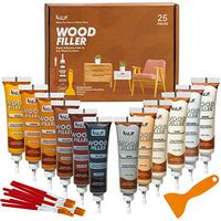 Katzco Furniture Repair Wood Fillers - Set of 25 - Resin Repair Compounds and Brushes with Plastic Scraper - For Stains, Scratches, Wood Floors, Tables, Desks, Carpenters, Bedposts