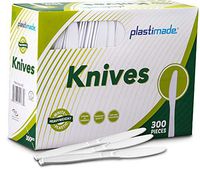 [300 Knives] Plastimade White Disposable Extra Heavyweight Plastic Knives, Ideal For Wedding, Catering, Parties, Buffets, Events, Or Everyday Use, 1 Pack