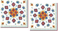 40 Le Cadeaux Marrakech Paper Napkins | Moroccan, Boho, Mexican Fiesta Style Disposable Dinner Paper Napkin Set | Floral Tile Theme with Shades of Blue, Orange, Green, Yellow on White Background