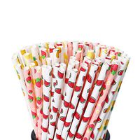 TheirNear Cocktail Paper Straws, Eco Friendly Fun Drinking Straws for Party, Red Pink Yellow Cartoon Fruits Pattern Colored Straws for Kids, Non-plastic Compostable Coffee Coke Straws, Pack of 100