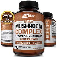NutriFlair Mushroom Supplement 2500mg - 90 Capsules - 7 Organic Mushrooms - Reishi, Lions Mane, Cordyceps, Chaga, Turkey Tail, Maitake, Shiitake Nootropic Complex - Brain, Immune System, Energy, Focus