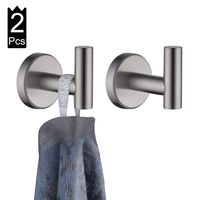 JQK Bathroom Towel Hook, Coat Robe Clothes Bath Wall Hooks for Kitchen Garage, 2 Pack Brushed Finish, A1160-BN-P2