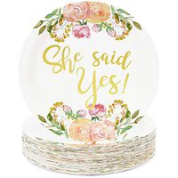 She Said Yes Paper Plates for Bridal Shower (9 in, 48 Pack)