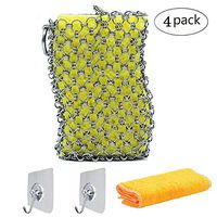 Original Good Grips Stainless Steel Cast Iron Cleaner with Wood Pulp Sponge,Lodge Chainmail Scrubber for Skillets Cast Iron Pan,Griddle Pans,BBQ Grills with Kitchen Towel+Wall Hook (4-in-one)