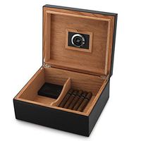 MEGACRA C2-Black CB-2 Humidor Leather Surface for 25-50 Cigars Desktop Cedar Lined Box with Hygrometer and Humidifier