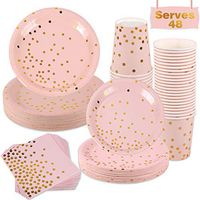 Pink Gold Party Disposable Tableware – 48pcs Baby Shower Plates, Paper Dinnerware, Paper Plates, Napkins, Cups, Cutlery (Spoons, Forks, Knives) for Wedding, Girl Birthday Baby shower Party Supplies