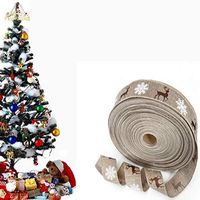 RINKOUa Wired Cotton Christmas Ribbon, Classical Elk Snowflake Gift Wrapping Ribbon Wreath Bows Trims Decorations, Assorted DIY Fabric Swirl Ribbons for Holiday Xmas Home Decor Sewing (Coffee)