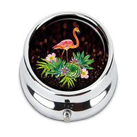 GDEE Pink flamingo with exotic tropical plants Custom Fashion Stainless Steel Silver Pill box Western Tablets Tablet Holder Management Case Pocket or Wallet