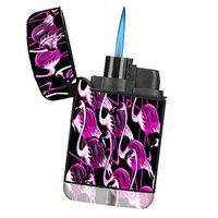 Pink Flamingo Parade - Refillable Flip Top Black Rubber Survival Camping Lighter