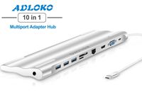 ADLOKO USB C Hub, 10-in-1 USB C Adapter with 4K USB C to HDMI, Ethernet Port, USB PD Charging Port, 3 USB 3.0 Ports, D/TF Ports, for MacBook Pro, ChromeBook, XPS, Galaxy and Other USB C Devices