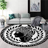 Toga Party Warm Soft Cotton Luxury Plush Baby Rugs,Roman Antique Beauty Muse Portrait Patrician Woman Old Fashion Aesthetic Icon Kids Teepee Tent Game Play House Round Diameter-24 Inch,Black White