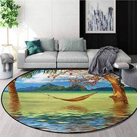 Holiday Traditional Round Area Rug Design,Image Of Hammock Hanging Between Trees In The Tropical Lake Paradise Lands Art Work Non-Slip No-Shedding Kitchen Soft Floor Mat Diameter-31 Inch,Multicolor