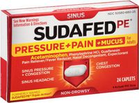 Sudafed PE Pressure Plus Pain Plus Mucus Caplet, 24 Count Boxes (Pack of 72)