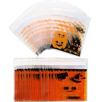 Jovitec 200 Pieces Halloween Self Adhesive Candy Bags Clear Cookie Bags Cellophane Treat Bags for Party Gift Supplies（Style Set 1）