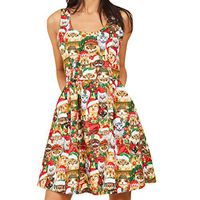Christmas Sleeveless Dress, Ladies 1950s Vintage Round Neck Cat Christmas Hat Print Sleeveless Party Costume Gown Evening Party Swing Prom Dress 2019 New, Viviplus