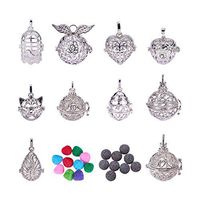 PandaHall Elite 10 Styles Hollow Brass Aromatherapy Essential Oil Diffuser Locket Cage Pendant with 10 PCS Lava Beads and 10 PCS Defusing Balls