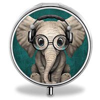 FEDDIY Unique Silver Round Pill Box Medicine Tablet Organizer or Coin Purse - Hands-Elephant