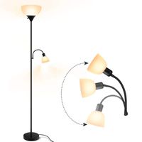 Floor Lamp - Standing Lamp, 9W+4W Energy Saving LED Bulbs, Torch Lamp with Adjustable Reading Lamp, 3000K Warm White, LED Floor Lamps for Bedroom, Living Room, Office, Working, Reading