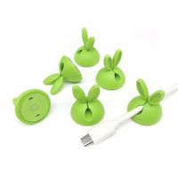6 Pack Bunny Cable Clips - Multicolor Long Lasting Cord Holder & Hider Desktop Wire Organizer Management Kit, Rabbit Shape Silicone Self-Adhesive Desk Cable Drop Cable Holder - Green