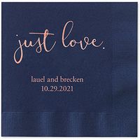 Just Love Personalized Luncheon Napkins - 100 Custom Printed Navy Blue Paper Coined Napkins with a Choice of foil. 6 1/2'' x 6 1/2'' Folded, Made in The USA