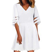 Nihewoo Womens Dresses Mesh Maxi Dress 3/4 Bell Sleeve V-Neck Flare Dress Loose Swing T-Shirt Dress Easter Dresses (S, White 3)