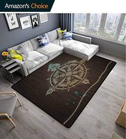 Compass Polka Dot Anti-Skid Rugs, Boating Windrose with Ship Rope on a Wooden Background Marine Life Inspired Design, Durable Carpet Area rug - Living Dinning Room Bedroom Rugs and Carpets(4'x 6')