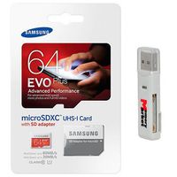 Samsung Evo Plus 64GB MicroSD XC Ultra Class 10 Memory Card for HTC Desire 520 526 620 626 626s 728 820 826 Eye One M8s M9 M9+ E9+ Me with MemoryMarket MicroSD & SD Memory Card Reader