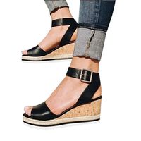 Gyouanime Women Ankle Strap Platform Wedges Sandals High Heel Wedge Sandals Dress Shoes Peep Toe Sandals Black