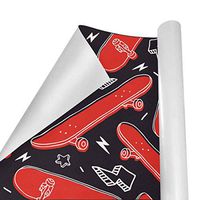 Gift Wrapping Paper Roll Red Skateboard for Birthday,Holiday,Wedding,Baby Shower Gift Wrap - 3Rolls - 58inch x 23inch Per Roll