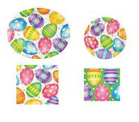 Easter Paper Plates and Napkins Set - Easter Egg Theme Paper Plates Bundle Includes 16 Large Oval Plates, 16 Small Plates, 16 Large Napkins and 16 Small Napkins