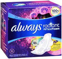 Always Radiant Infinity Pads Regular Flow with Flexi-Wings Light Clean Scent - 15 Ct, Pack of 5