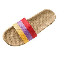 Emimarol Home Slippers Women Linen Indoor Shoes Ladies Beach Slipper Silent Flip Flops for Women Sandals Orange